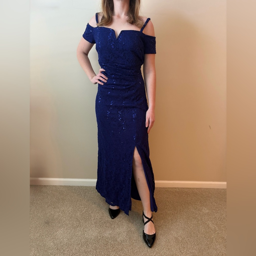 Elegant Blue Sequin Maxi Dress